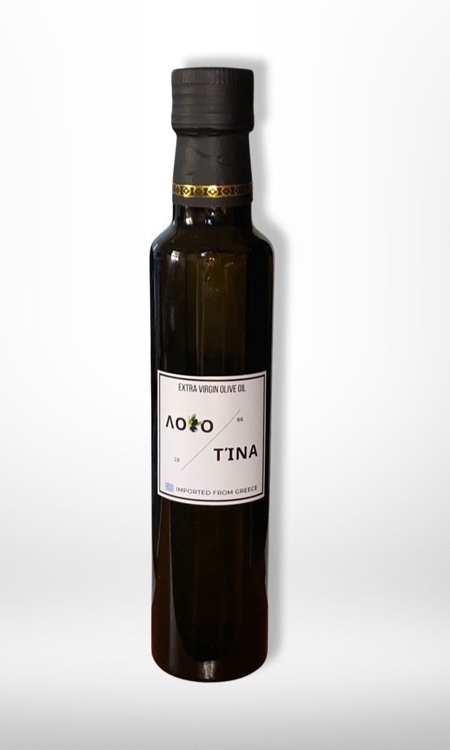 250ml bottle of Lobotina organic extra virgin olive oil - perfect for heart-healthy Mediterranean cooking.
